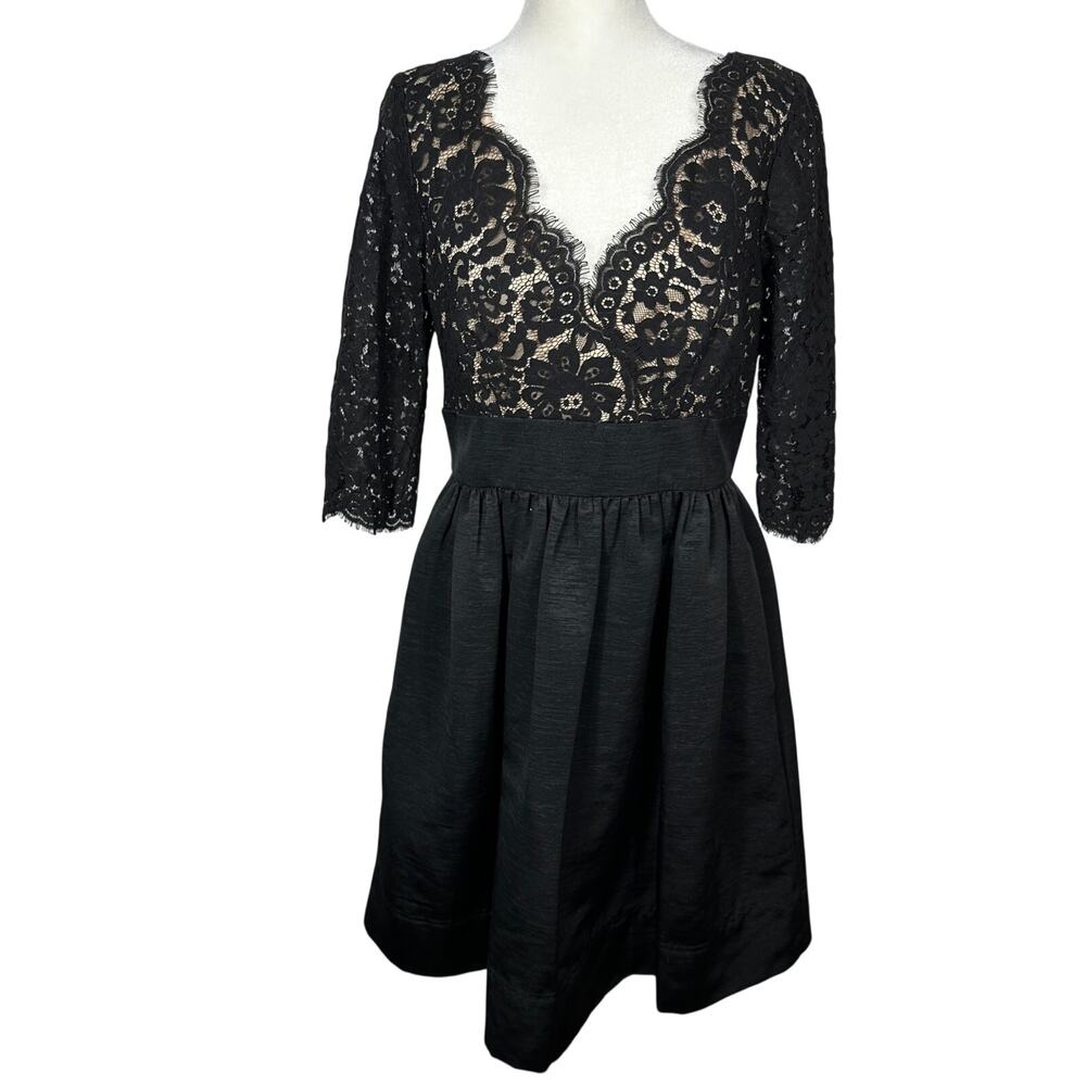 Eliza J Black Lace Fit Flare‎ Dress Womens 8 Cocktail Party Midi Wedding Classic